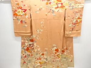 アンティーク　錦紗草花模様一つ紋着物